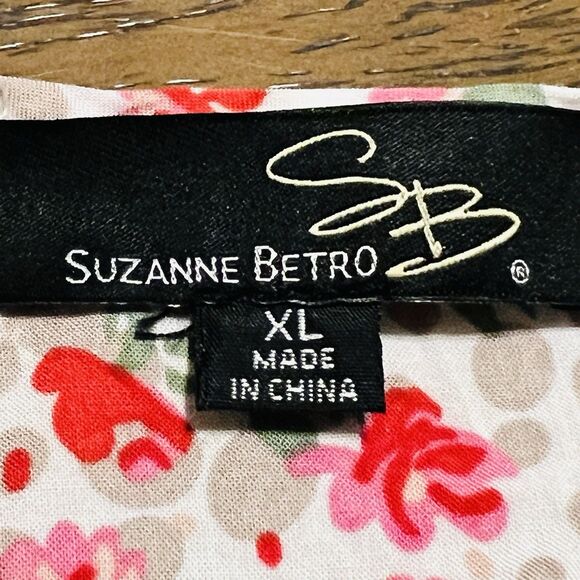 Suzanne Betro Red Floral Billowy Flowy Romantic Cottagecore Blouse Size XL - Picture 8 of 9
